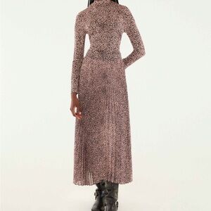 NWT Farm Rio Pink baby Leopard Pleated Maxi skirt. Sz L